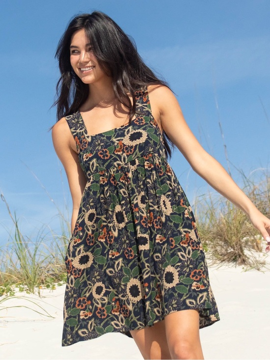 NATURAL LIFE Dresses & Skirts - Natural Life | Tricia Mini Dress | Navy Tan Dahlias | XL